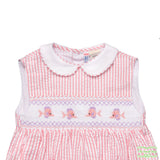 Pink Stripe Seersucker Fish Smocking Sleeveless Romper