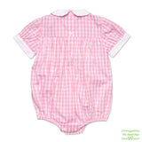 Pink Gingham Kitten Smocking Short Sleeve Romper