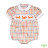 Multi-Colour Check Crab Smocking Short Sleeve Romper