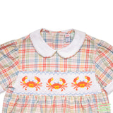 Multi-Colour Check Crab Smocking Short Sleeve Romper