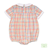 Multi-Colour Check Crab Smocking Short Sleeve Romper