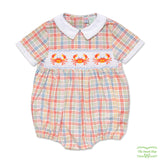 Multi-Colour Check Crab Smocking Short Sleeve Romper