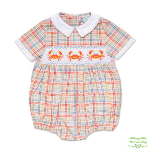 Multi-Colour Check Crab Smocking Short Sleeve Romper