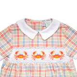 Multi-Colour Check Crab Smocking Short Sleeve Romper