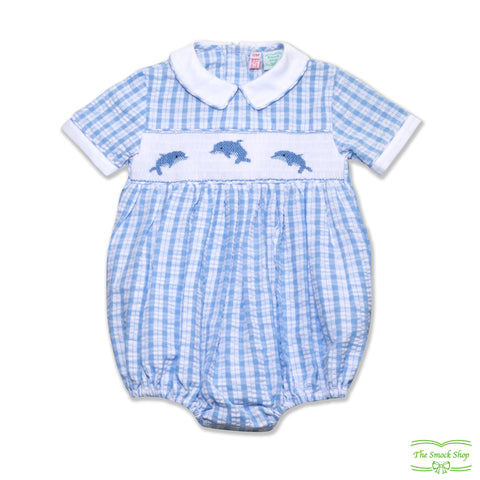 Blue Jumping Dolphins Smocking Romper