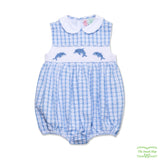 Blue Jumping Dolphin Smocking Unisex Romper