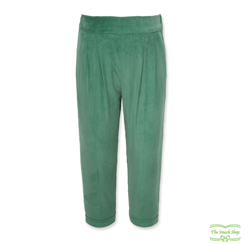 Dark Mint Green Needlecord Corduroy Pull On Pants with Side Pockets & Folded Cuff