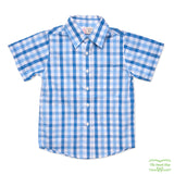 Blue Check Short Sleeve Shirt with front pocket (Men's Style)