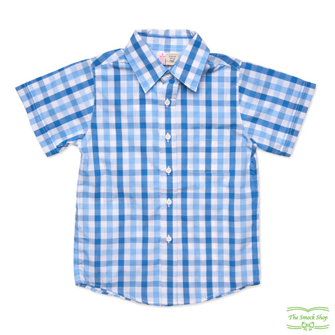 Blue Check Short Sleeve Shirt with front pocket (Men's Style)