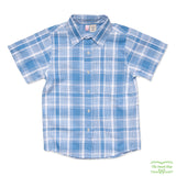 Blue Check Seersucker Short Sleeve Shirt with front pocket (Men's Style)