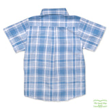 Blue Check Seersucker Short Sleeve Shirt with front pocket (Men's Style)